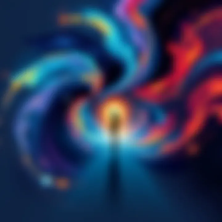 A symbolic illustration showing the cycle of life and reincarnation, with a silhouette of a person surrounded by swirling colors representing memory and consciousness.