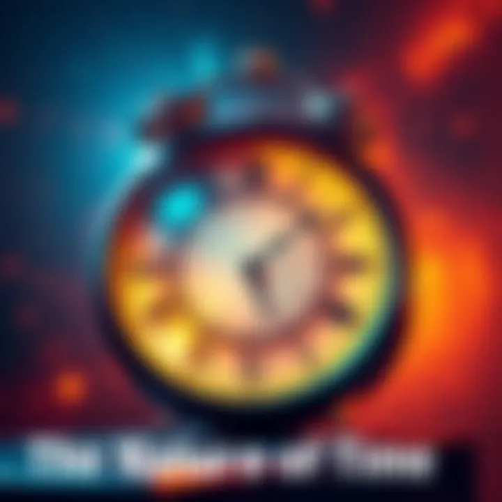 Concept of Time A clock showing different times, symbolizing the past, present, and future, against a cosmic background