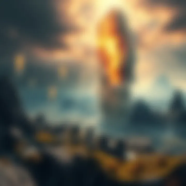 A surreal landscape depicting the struggle to understand existence, with abstract forms and ethereal light