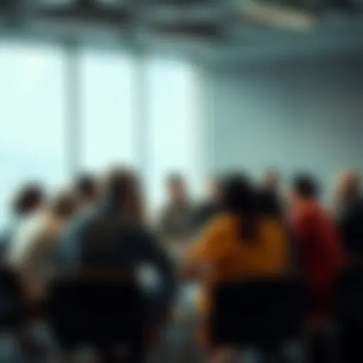 A group of diverse people sitting in a circle discussing issues related to the Law of One community, conveying a sense of openness and dialogue