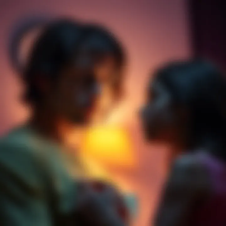 A worried family member glances at her sister, who appears distracted and distant, showing signs of distress over her claimed psychic abilities.