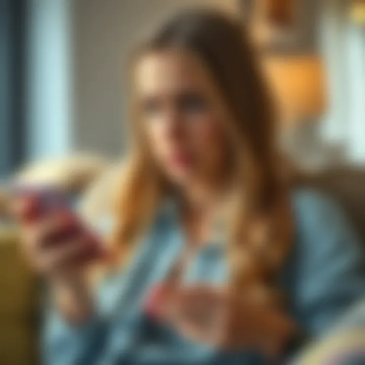 A young woman looks worried while texting her friend about a relationship issue, showing emotional support.