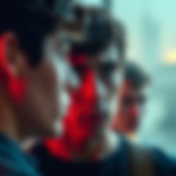 A person looks worried while glancing at their friend, who displays signs of insecurity and volatility. The background shows hints of tension in their environment, reflecting conflicted emotions.