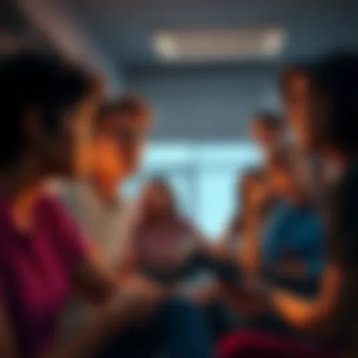 A group of people looking worried while talking about mental health issues in a chat setting