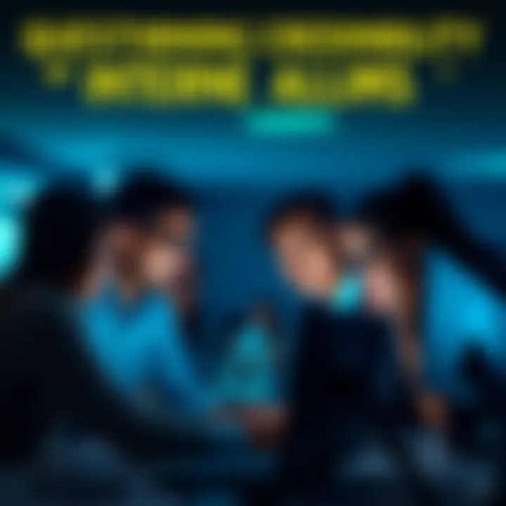 Concerned people discussing online claims A group of people looking at a computer screen, debating the truth of sensational internet claims about aliens