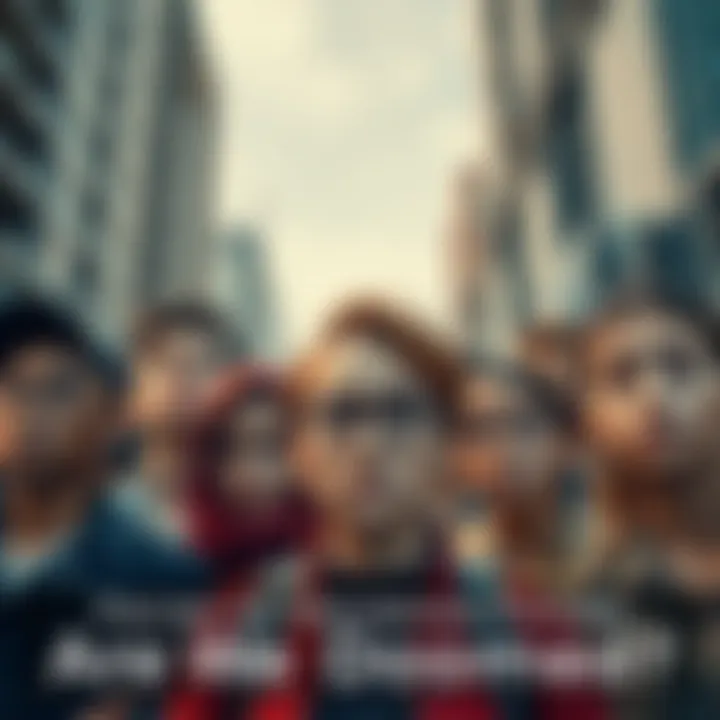 A group of individuals expressing worry and uncertainty, with urban buildings in the background
