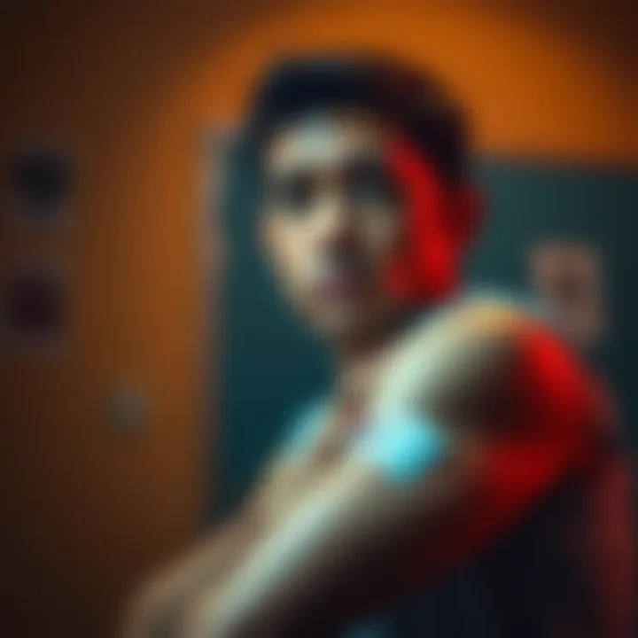 A person looking anxious with a bandage on their arm after receiving a tuberculosis vaccine, reflecting on spirituality and government control.