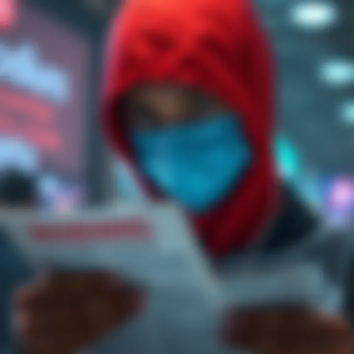 A person wearing a mask looking worried while reading a news article about viruses