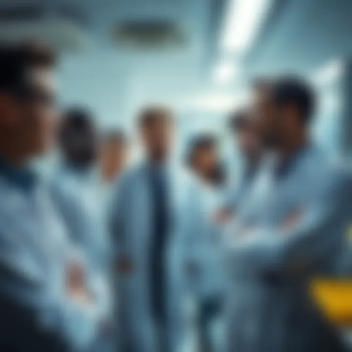 A group of diverse scientists looking worried and discussing among themselves in a lab setting