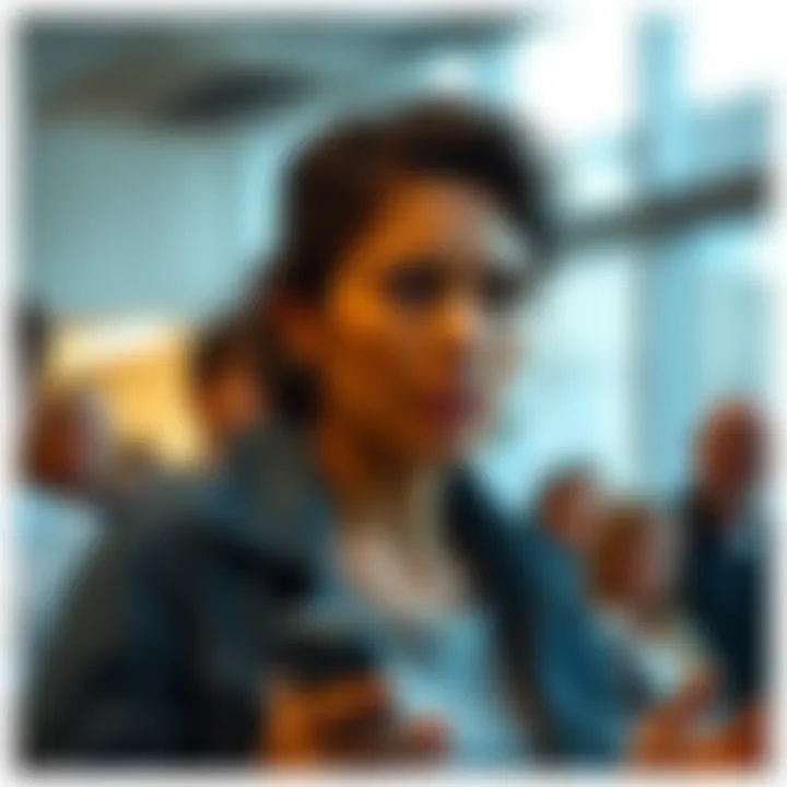 A frightened woman from Michigan warns others about a man who attempted to assault her after meeting through a childcare platform. She looks concerned while speaking to a group.