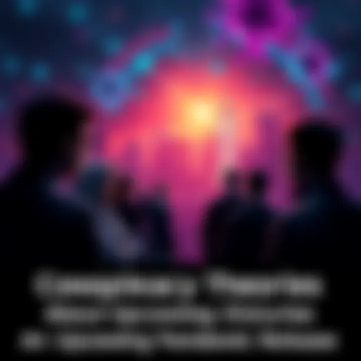 A group of worried people discussing potential pandemic risks and vaccine distrust, with a background depicting a chaotic city skyline.