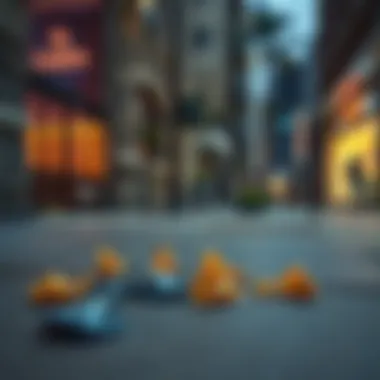 Several condoms lying on a sidewalk near a flat entrance, with a curious onlooker in the background.