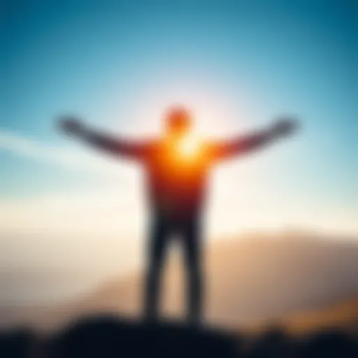 A person standing with arms wide open, radiating positivity and confidence, symbolizing success and self-acceptance.