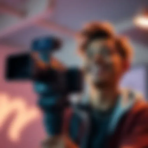 A person smiling while recording a video with a camera, symbolizing confidence in starting a YouTube channel.