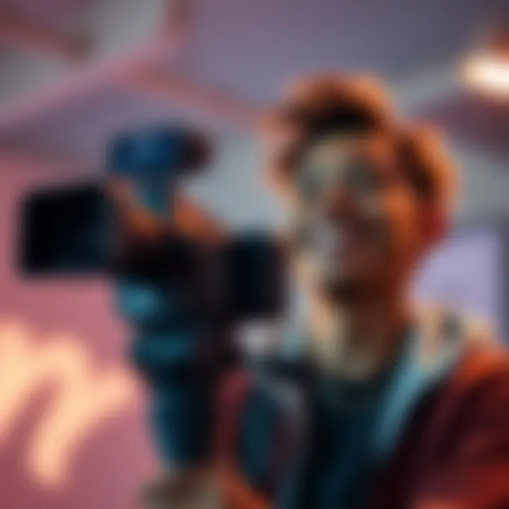 A person smiling while recording a video with a camera, symbolizing confidence in starting a YouTube channel.
