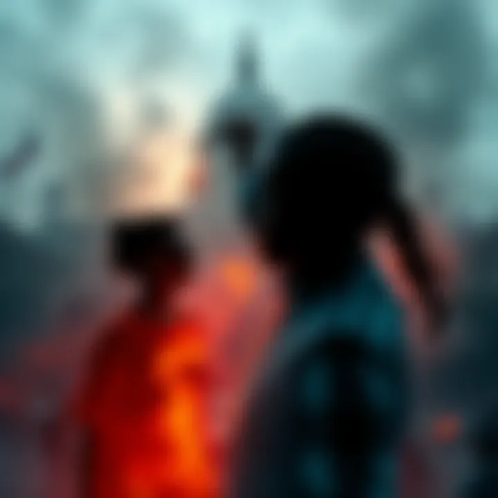 Conflict and Unity in Society A scene depicting divided groups representing tensions in society, with a backdrop symbolizing civil unrest and government involvement.