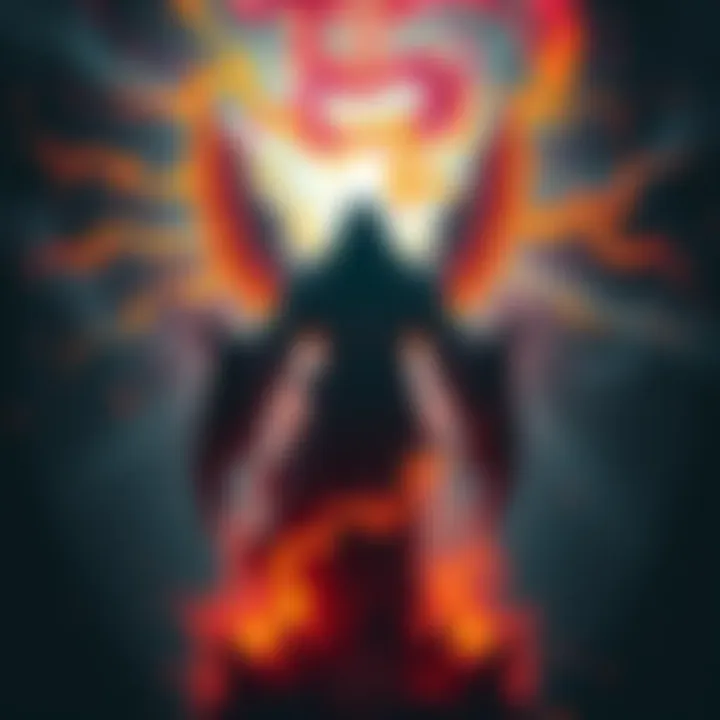 A figure depicted as the Demiurge stands at the center, surrounded by swirling colors representing fear and despair, while light breaks through the chaos symbolizing awareness and hope.