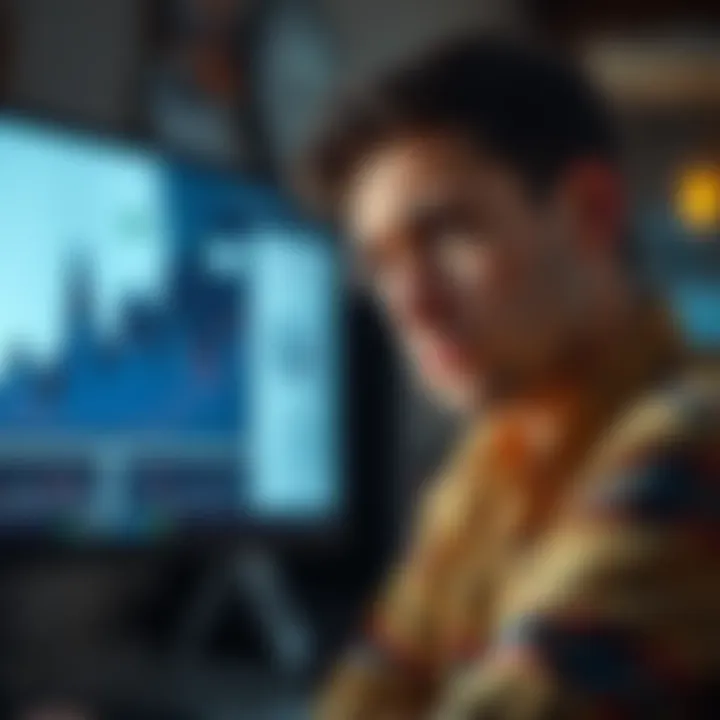 A person with a puzzled expression staring at a complex chart on a computer screen, seeking help from a community.