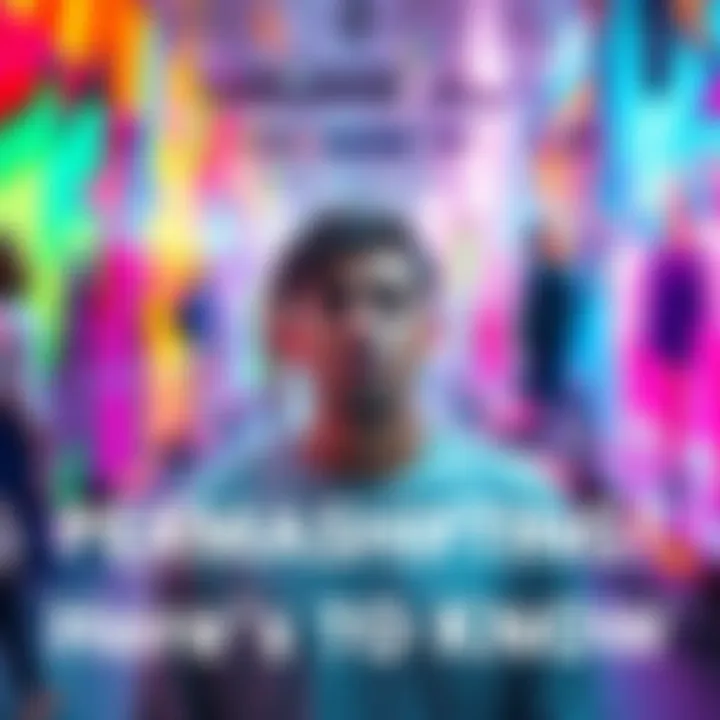 A person stands with a puzzled expression, surrounded by a vibrant, shifting background representing different realities.