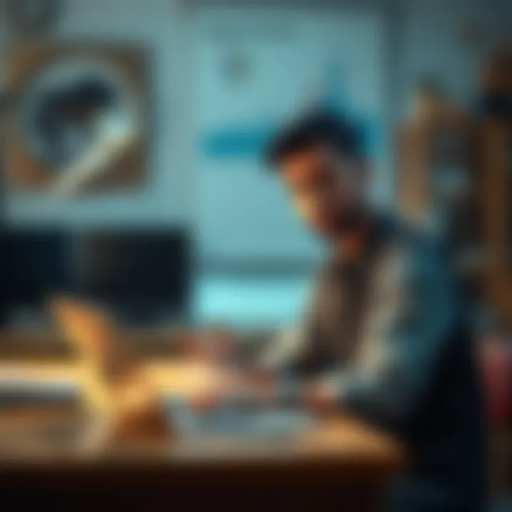 A person looks puzzled while reading a joke about placements, sitting at a desk with a laptop.