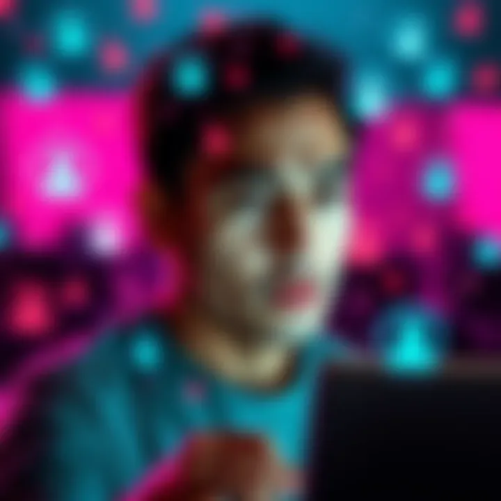 A person looking at a computer screen with a puzzled expression, surrounded by digital icons representing online forums and support.