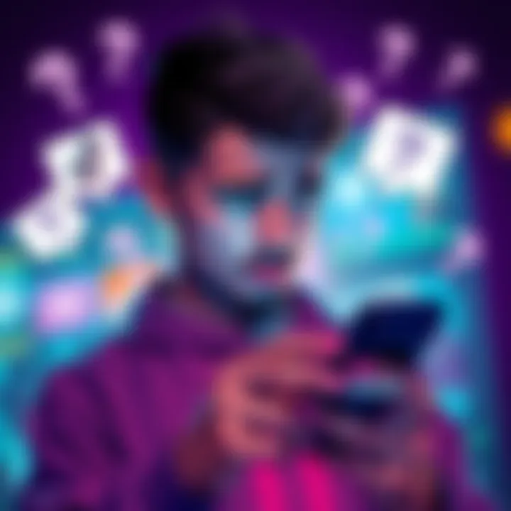 A person looking puzzled while browsing TikTok on a smartphone, surrounded by question marks and conflicting messages, representing confusion over information.