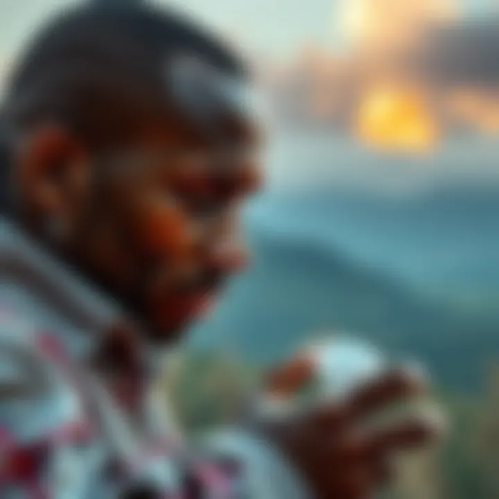 A diamond dealer from Israel inspects diamonds against a backdrop of Congo's landscape, symbolizing ties between the two regions.