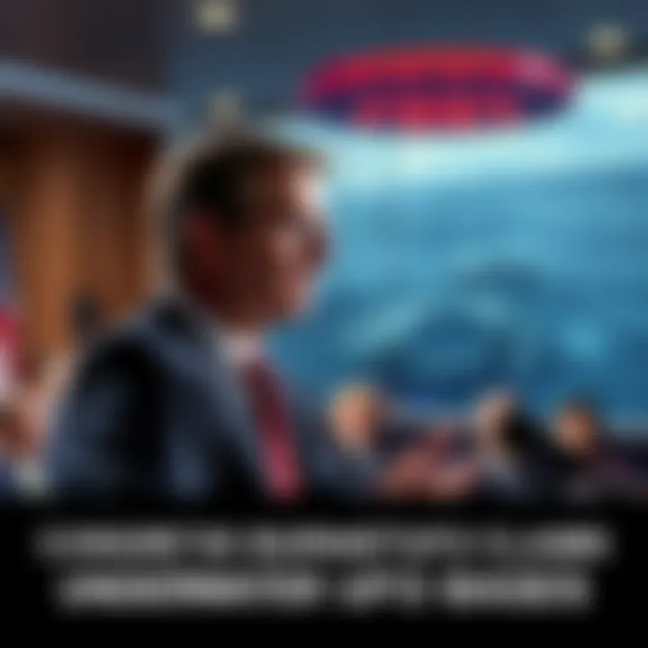 Congressman Tim Burchett speaking about underwater UFO bases at a conference, with a backdrop of the ocean