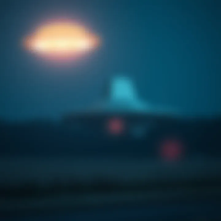 A glowing conical UFO with a rectangular base appears in the night sky, as described in family accounts from the late 90s.