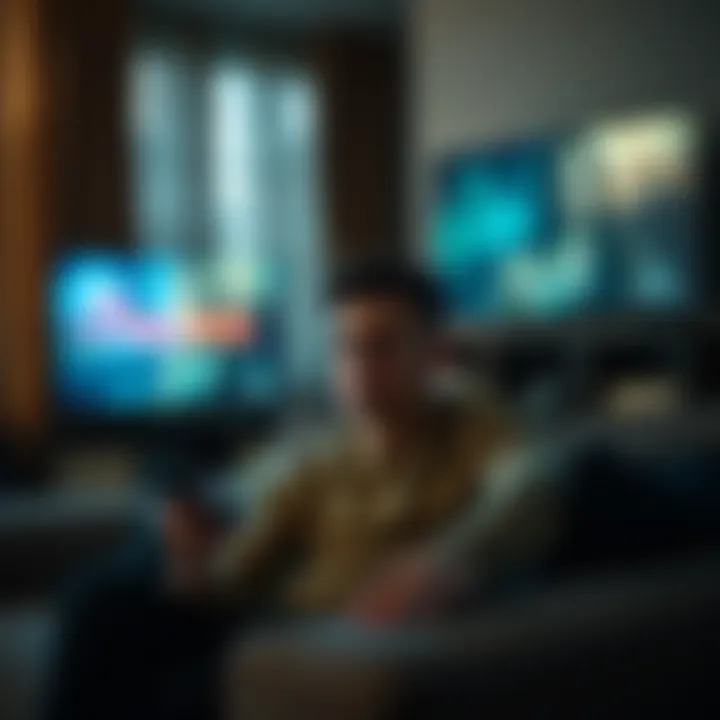 A person watching 'The Conjuring' series on a couch, looking confused while holding a remote, with a TV displaying the show in the background.