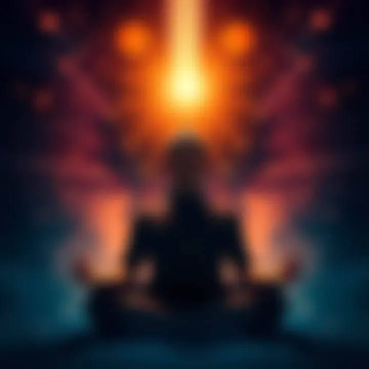 A person meditating peacefully with a glowing light above their head, symbolizing connection to their Higher Self
