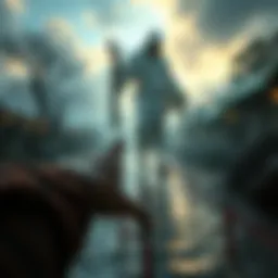 A person reaching out to an ethereal figure representing an ancestor in a serene setting.
