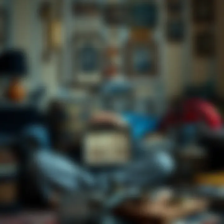 A person holding an old family photo while sitting in a cozy setting surrounded by mementos from their family history.