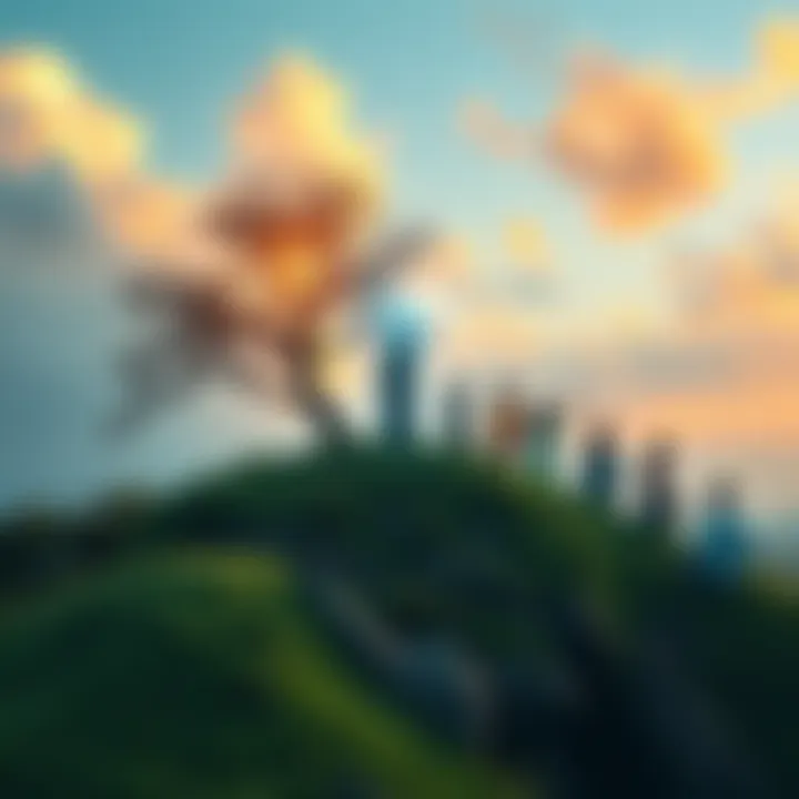A serene landscape showcasing nature, symbolizing the connection with Gaia and a glowing figure representing Sophia, surrounded by community members sharing their experiences.