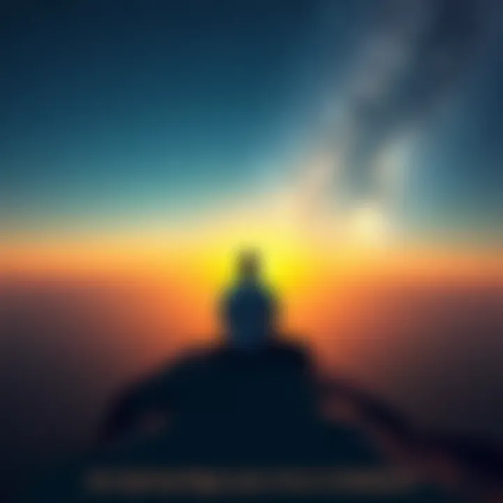 A person sitting cross-legged on a cliff, looking up at a starry sky, symbolizing a spiritual connection with the universe.