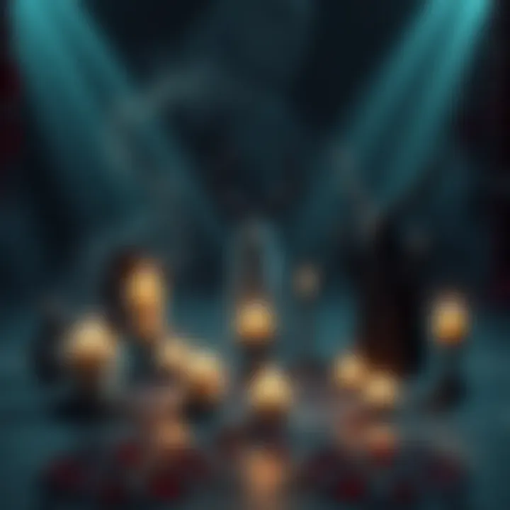 Connecting with Deities A serene scene showing candles and symbols representing Asmodeus, Lilith, and Baphomet in a spiritual setting