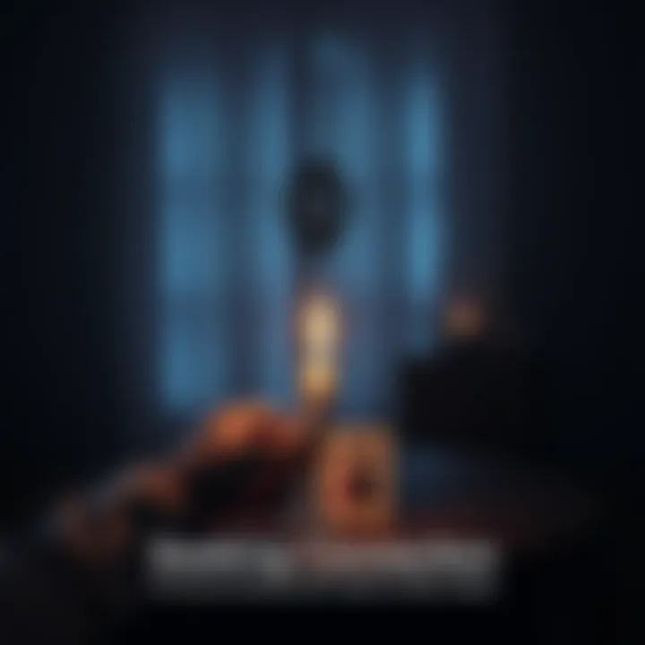 Connecting with Spirits A person holding a candle in a dimly lit room, with a photo of a loved one on a table, symbolizing communication with the afterlife.