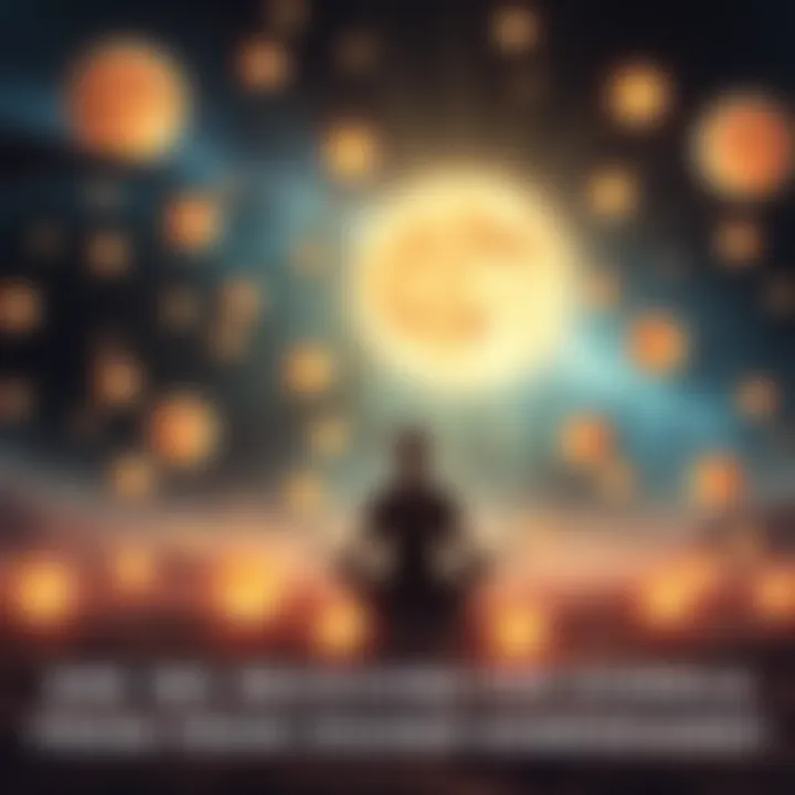 A serene figure meditating surrounded by glowing orbs in a cosmic setting, symbolizing contact with higher forces.