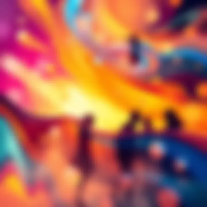 An abstract representation of emotional connection and clairsentience with flowing colors and gentle silhouettes of people feeling each other's emotions.