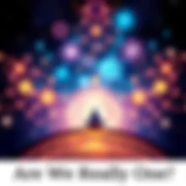 A cosmic scene showing interconnected stars and energies representing consciousness and connection, with a figure meditating at the center, illustrating the idea of open-mindedness and spirituality.