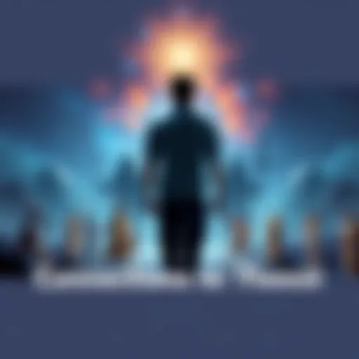A person standing in front of a cosmic backdrop with images of mythological figures surrounding them, representing their connection to Theoi.