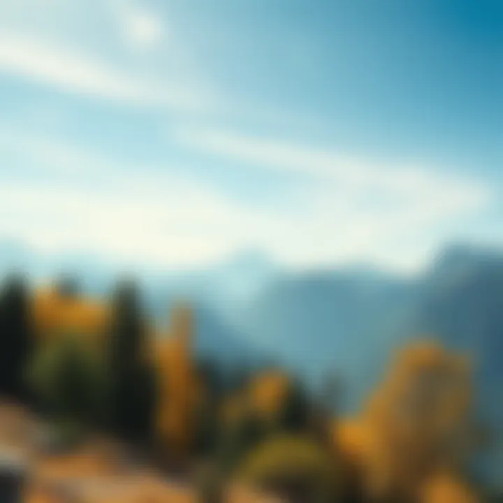 Consciousness and Reality A serene landscape showing a blend of nature elements like trees, mountains, and a clear sky, symbolizing the connection between consciousness and the material world.