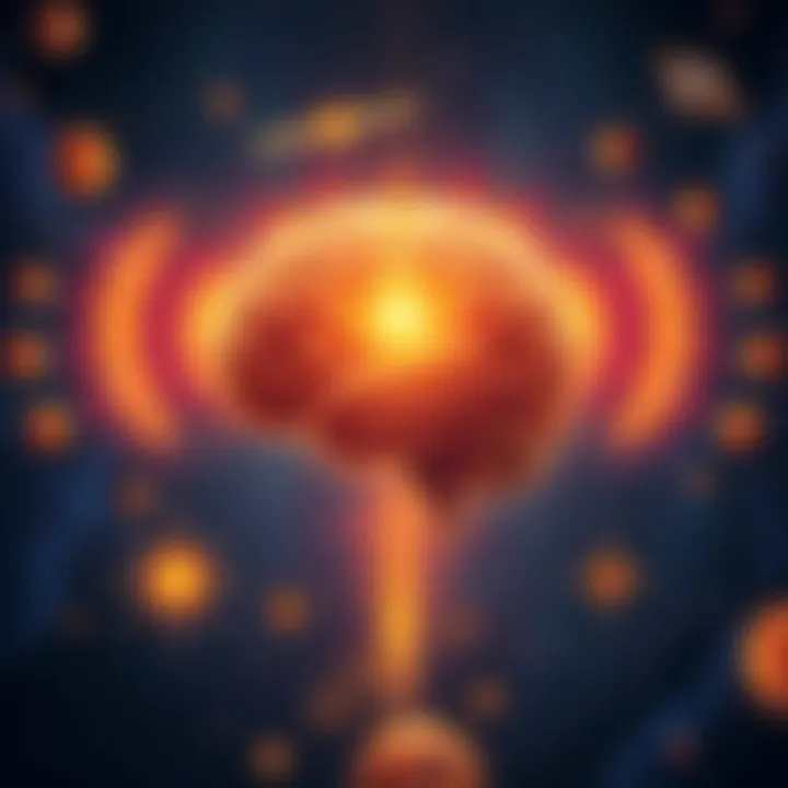 An illustration showing a glowing brain symbolizing consciousness surrounded by celestial elements, highlighting the quest for immortality in the universe.