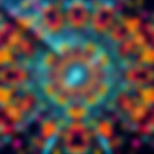 An abstract representation of consciousness shaping reality, featuring vibrant patterns and colors symbolizing awareness.