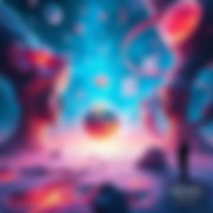 Consciousness and Reality A surreal depiction of consciousness interacting with multiple realities, featuring vibrant colors and abstract shapes that symbolize perception and quantum mechanics.