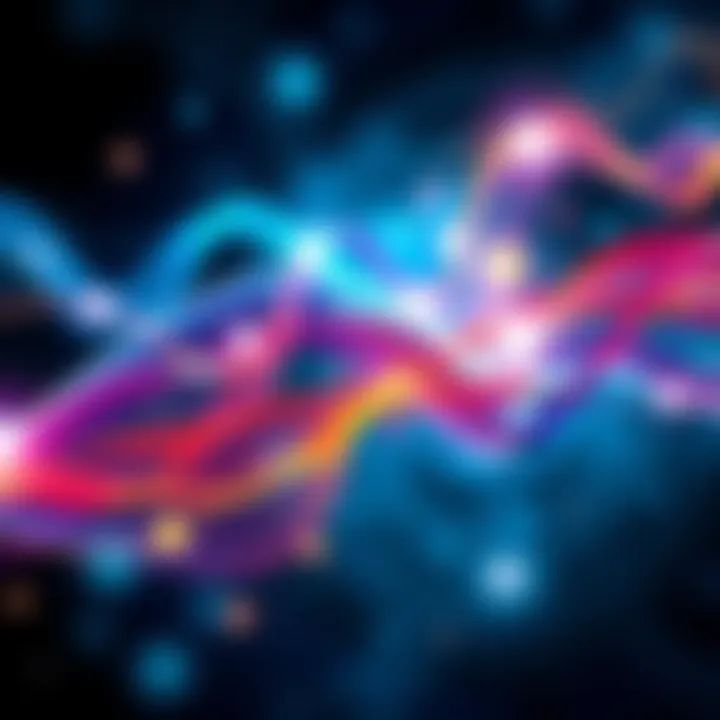 An artistic visualization of consciousness with colorful waves and shapes intertwining to symbolize thought and awareness.