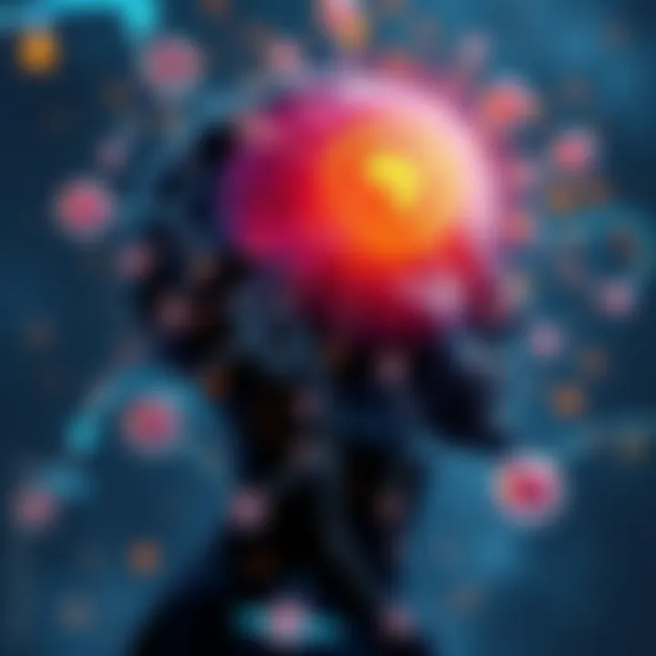 An abstract representation of consciousness connected to the universe, blending modern science with ancient philosophies.