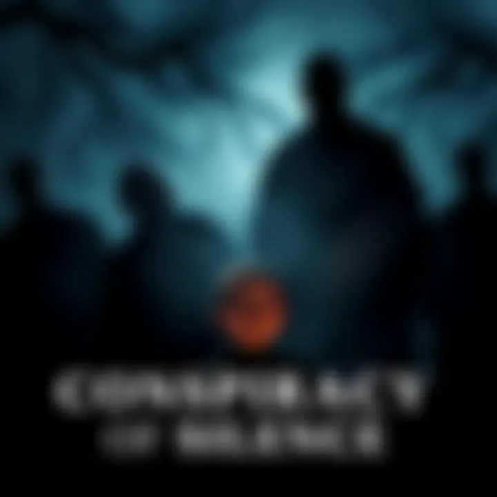 Documentary Poster of 'Conspiracy of Silence' A dark-themed poster showing silhouettes of powerful figures looming over a frightened child, symbolizing hidden abuse and exploitation.