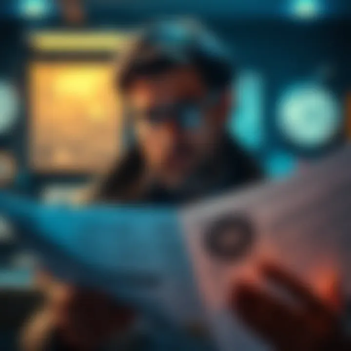 A person analyzing documents related to true conspiracy theories, with a thoughtful expression.