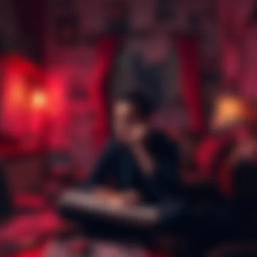 A thoughtful person sitting in a dimly lit room, surrounded by newspaper clippings and images related to conspiracy theories.